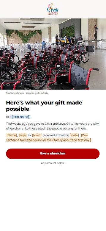 Chair the Love donor email on a phone