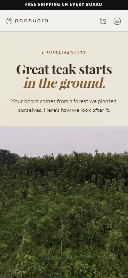 Pansuara sustainability page on a phone