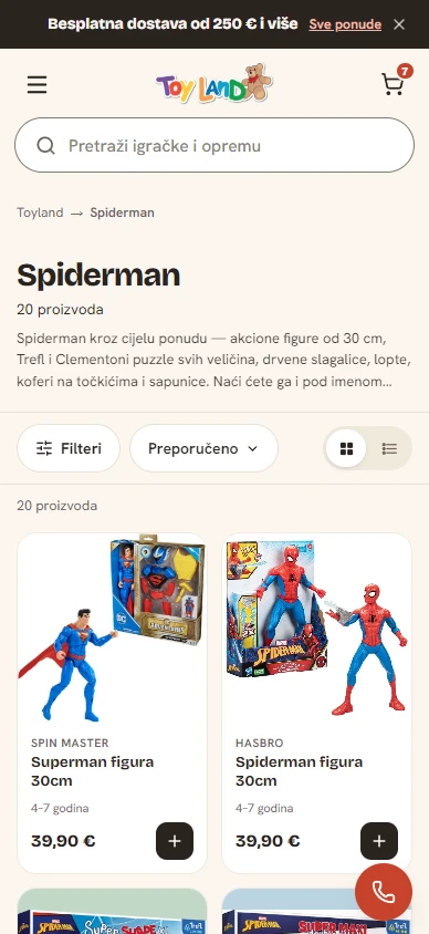 Toyland collection page on a phone