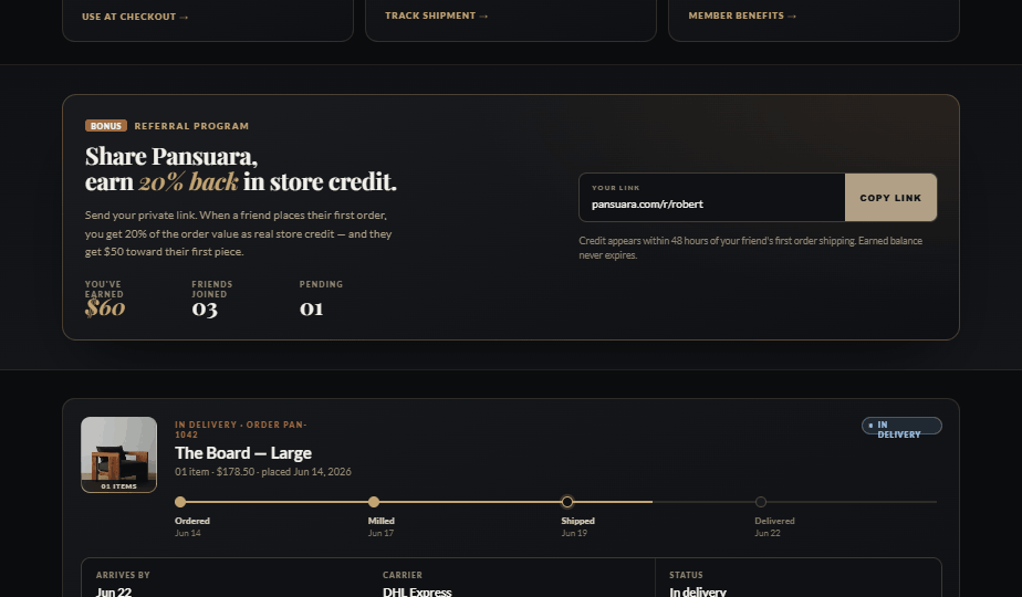 Account — referral and store credit