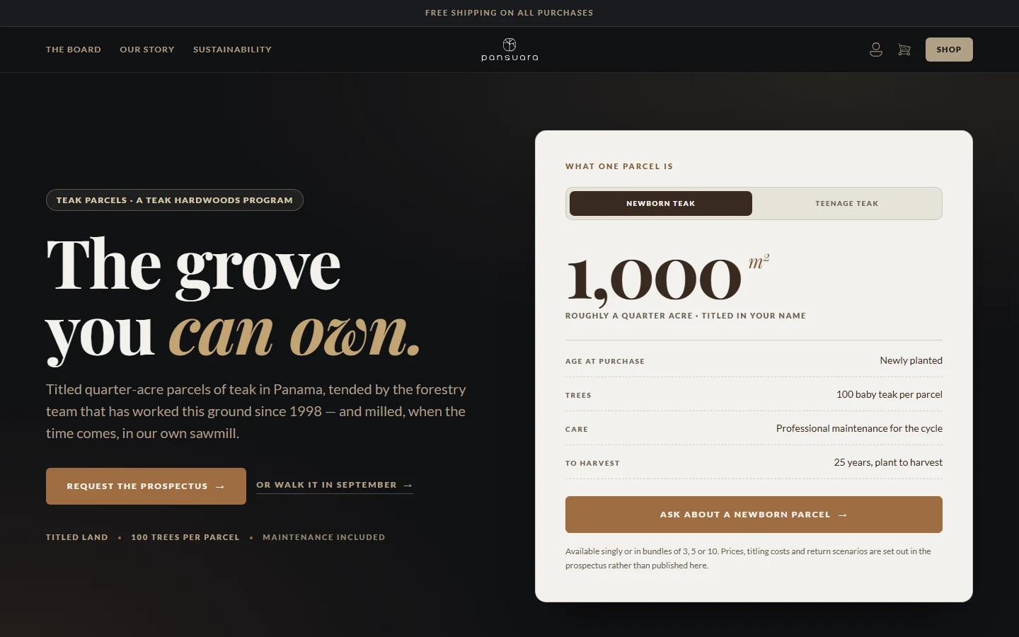 Current Teak Parcels production landing page