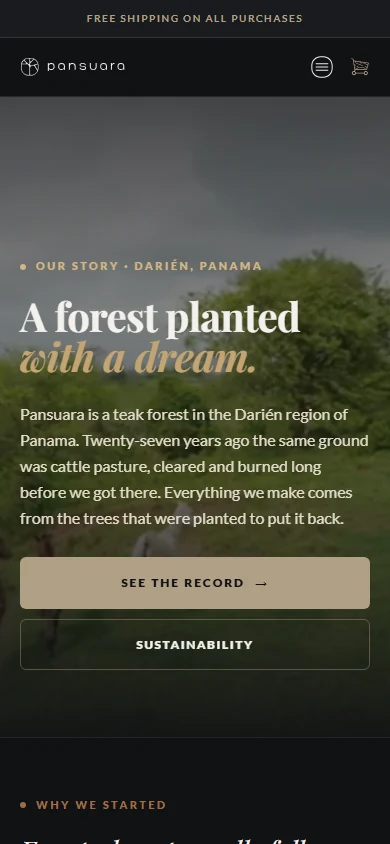 Current Pansuara production Our Story page — mobile