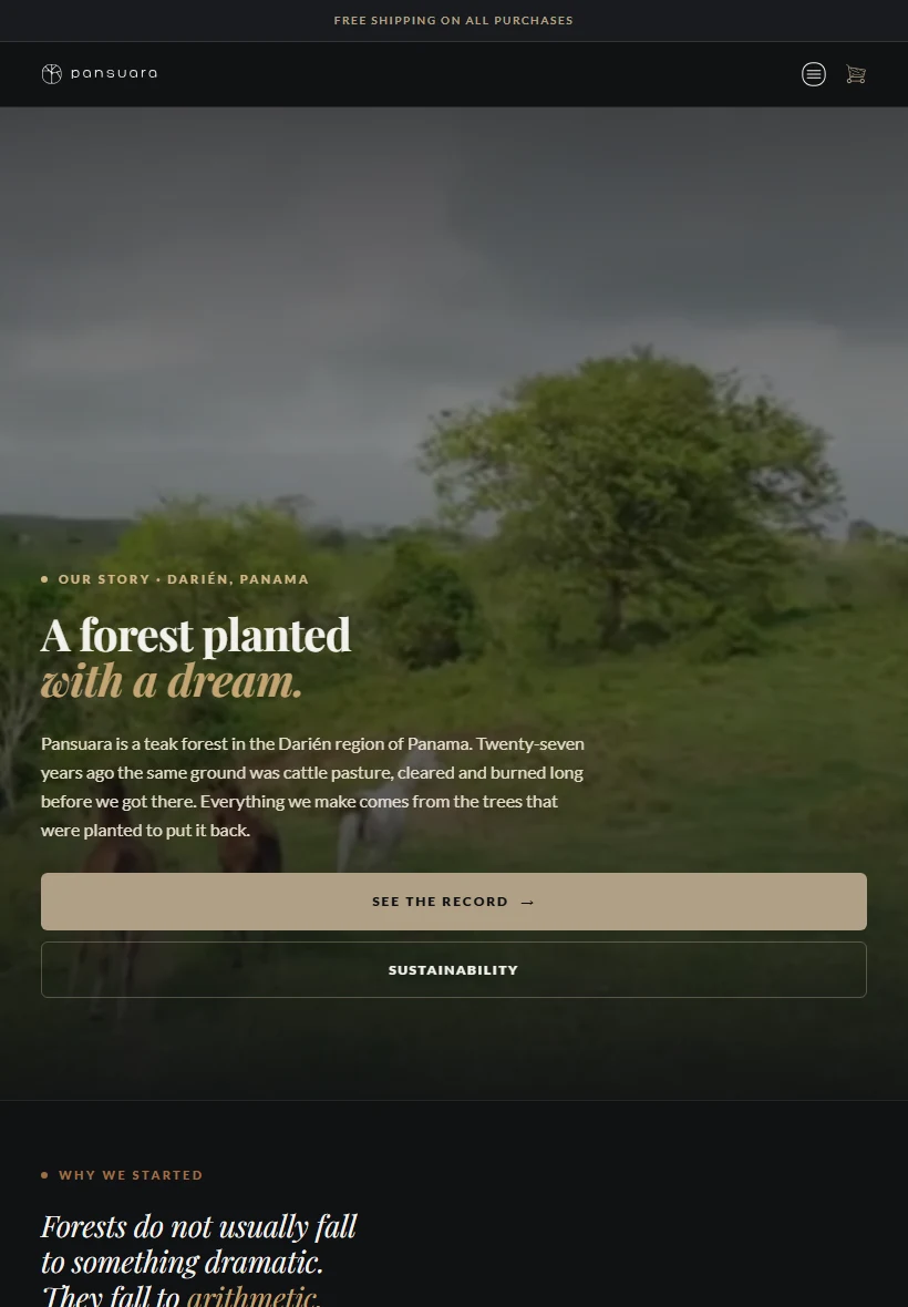 Current Pansuara production Our Story page — tablet