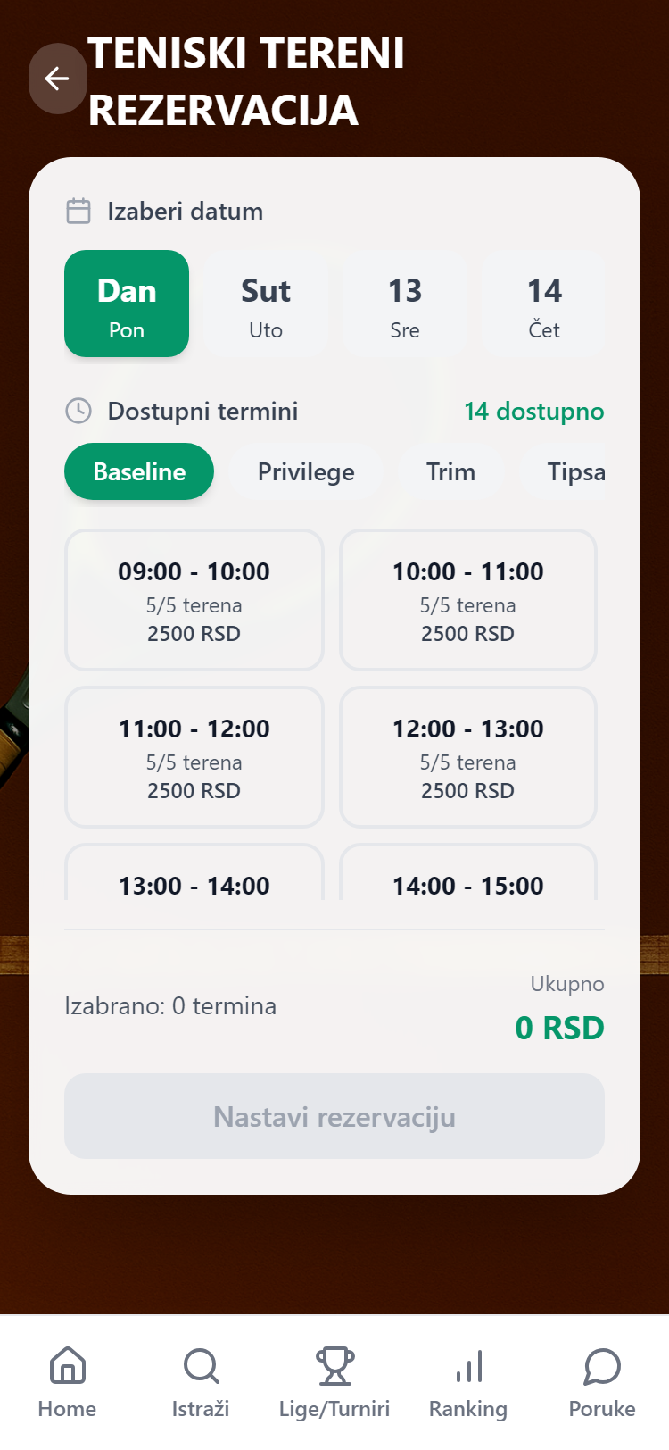 Tennis app — court booking