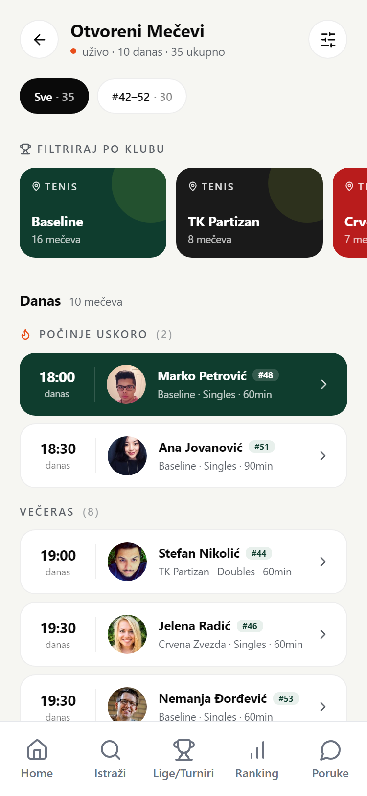 Tennis app — matchmaking